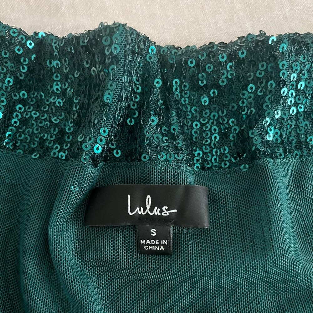 Lulus Evening of Wonder Emerald Green Sequin Cowl Back Bodysuit (size small)